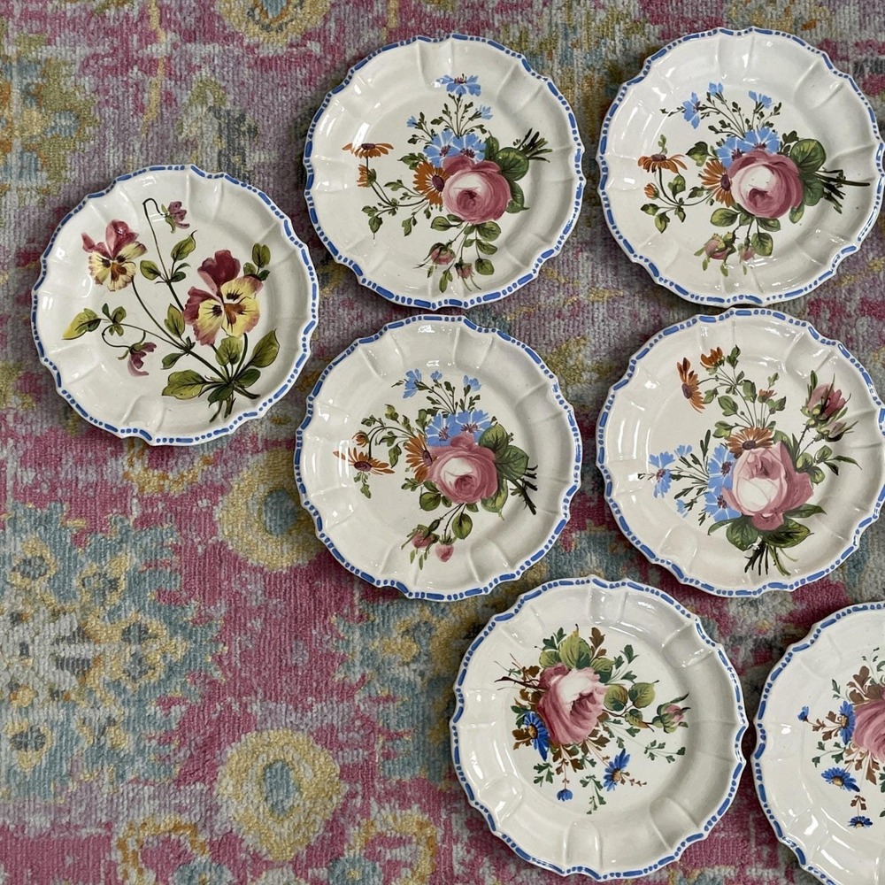 Set Of 10 Vintage Plates Italy Flowers Cottagecore Pottery Majolica Nove Rose - Picture 2 of 16